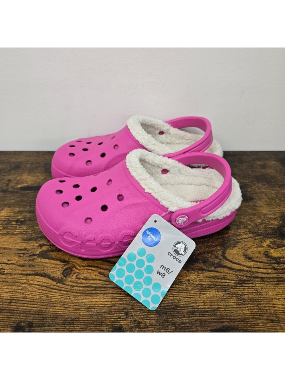 Crocs Baya Lined Clogs Mens 6 Womens 8 Fuschia Oatmeal Pink